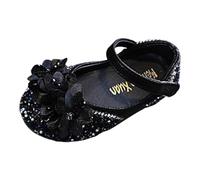 Genérico Sandalias para niñas con decoración floral tacón bajo versátil y cómodo nuevo patrón moderno zapatos princesa con gancho (Black, 37 Big Kids)