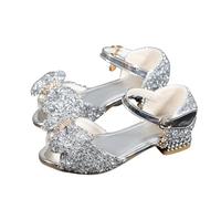 Genérico Sandalias para niñas uso diario tacón bajo edad 3-15 años escuela diseño cómodo elegante verano fáciles limpiar (Silver, 41)