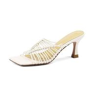 Genérico Sandalias Planas De Tiras Tejidas para Mujer | Zapatos Mule De Punta Abierta Con Destalonado, Tacones Altos De Aguja Para Vestir, Sin Cordones Sandalias De Verano