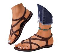 Genérico Sandalias Planas De Verano De Las Mujeres Con Tirantes Elásticos Trenzados En Dentro De Las Dedas, Sandalias De Playa Casual Para Diario, café, 40 EU