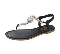 Genérico Sandalias Planas Mujer Comodas Sandalias de Verano Zapatos de Mujer,Tira Plana A La con Playa con Correa Elástica Perforada Cuñas Verano Sandalia (Black,42)