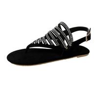 Genérico Sandalias Planas Mujer Comodas Sandalias Doradas Zapatos de Los Pies Breathable Strap Mujeres Renania Del Verano Buckle Beach Abres Femeninas Mujer (Black,42)
