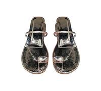 Genérico Sandalias Planas Mujer Comodas Sandalias Marrones 2026 Verano Nuevo Modelo de Imitación Altura Interior Tacón Zapatillas Mujeres Que Usan de Playa con (Silver,35)