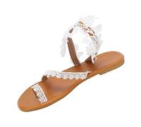 Genérico Sandalias Planas Mujer Open Toe Beach Patrón Deslizado Ideal Para Verano Zapatos Casual, blanco, 37 EU