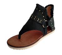 Genérico Sandalias Planas Mujer Sandalias Blancas Mujer Buckle Jean Nail Summer Mujeres Zip Casual Shoes Flat Ladies Up Women'S de Cuña Zapatos Comodos (Black,37)