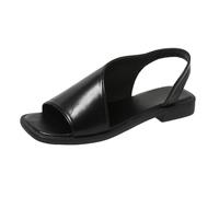 Genérico Sandalias Planas Mujer Sandalias Marrones Mujer de Verano para,Talla Grande,Con Cabeza de Pez Cuadrada Y Espalda Hueca,Estilo Europeo Y Cuñas Negras (Black,42)