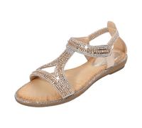 Genérico Sandalias Planas Mujer Sandalias Verano Comodas Ladies Sandals Summer New Comfortable Fashion Retro Ethnic Style Light Vacation Elastic Heel Casual Flat Sandals Sandalia Confort (Gold,39)