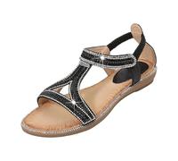 Genérico Sandalias Planas Mujer Sandalias Verano Comodas Ladies Sandals Summer New Comfortable Fashion Retro Ethnic Style Light Vacation Elastic Heel Casual Flat Sandals Sandalia Confort (Black,38)