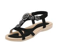 Genérico Sandalias Planas Mujer Verano Cómodas Barefoot Sandalias de Mujer Flor Decoración Fondo Cómodo Elástico Blando Zapatos No Ligeros de Playa Ortopedicas (Black,41)