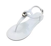 Genérico Sandalias Planas Mujer Verano Pies Anchos Barefoot Sandalias Buckle Strap Fashion Shoes Femenino Casual Round Toe Las Femeninas Sandalia de Cuña Mujer Negras (White,42)