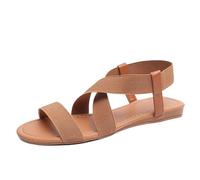 Genérico Sandalias Planas Mujer Verano Pies Anchos Tacon Sandalias de Mujer de Verano con Punta Plana Y Elásticas,Estilo E Informal. Sandalia Esparto Cuña Sport (Brown,36)