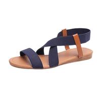 Genérico Sandalias Planas Mujer Verano Pies Anchos Tacon Sandalias de Mujer de Verano con Punta Plana Y Elásticas,Estilo E Informal. Sandalia Esparto Cuña Sport (Blue,35)