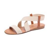 Genérico Sandalias Planas Mujer Verano Pies Anchos Tacon Sandalias de Mujer de Verano con Punta Plana Y Elásticas,Estilo E Informal. Sandalia Esparto Cuña Sport (Beige,42)