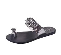 Genérico Sandalias Planas Mujer Verano Sandalias Barefoot Zapatos de Diseñador de Criaturas Personalizado,Cuadradas para Mujeres Y Damas,Zapatillas Cuñas Negras Verano (Silver,37)