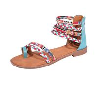 Genérico Sandalias Planas Mujer Verano Sandalias Doradas de Verano para Mujer,Estilo Étnico,deslumbrantes,Coloridas,Con Parches,Planas,de Talla Grande Sandalia Esparto (Blue,38)
