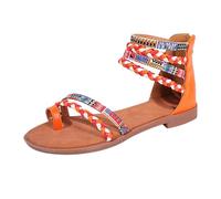 Genérico Sandalias Planas Mujer Verano Sandalias Doradas de Verano para Mujer,Estilo Étnico,deslumbrantes,Coloridas,Con Parches,Planas,de Talla Grande Sandalia Esparto (Red,36)