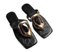Genérico Sandalias Planas Mujer Verano Zapatos de Verano de Chanclas Punta Abierta Con Cabeza Cuadrada Para Mujer,Uso Exterior,Con Clip Para Hacer Autostop,Sandalias Confort Chanclas (Black,41)