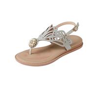 Genérico Sandalias Planas Mujer Verano Zapatos de Verano de Sandalias Planas Mujer con Diseño Perlas,Aberturas Y Correa Ajustable Al Tobillo. Casuales Sandalia Montaña (Beige,37)