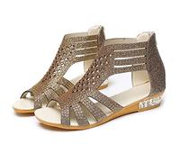 Genérico Sandalias Planas Negras Cómodas Barefoot Mujer Zip Fashion Women'S Outdoor Sandalias de Fuera Zapatos Arriba Ladies Hollow Femeninas Sandalia Esparto Mujer Cuña Sport (Gold,42)