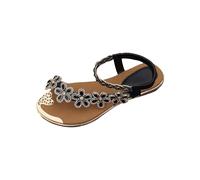 Genérico Sandalias Planas Negras Comodas para Playa Mujer Sandalias Planas Cómodas E Informales con Punta Abierta Y Decoración para Mujer,de Verano,con En Un Solo Pie Y Sandalia Montaña (Black,37)
