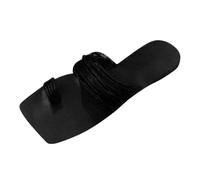 Genérico Sandalias Planas Negras Comodas Sandalias Negras de Playa de Plana Con Punta Abierta,Cuero,Con Tiras Finas Y Una Palabra Comercio Tacon Bajo Mujer (Black,40)