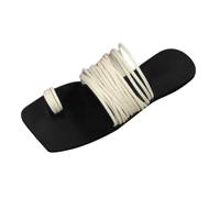 Genérico Sandalias Planas Negras Comodas Sandalias Negras de Playa de Plana Con Punta Abierta,Cuero,Con Tiras Finas Y Una Palabra Comercio Tacon Bajo Mujer (White,38)