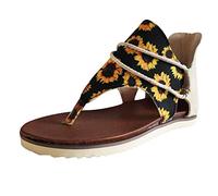Genérico Sandalias Planas Negras Sandalias Mujer Cómodas Shoes Back Plus Flops Size Sandals Mujeres Zipper Casual Imprimió Las de Flip Flat Women'S Sandalia de Pala (Yellow,43)