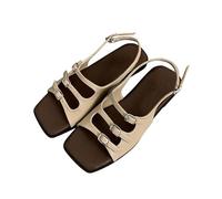 Genérico Sandalias Planas Negras Sandalias Mujer Tacon Planas de Viaje Junto Al Mar de Francesas Retro para Mujer Sandalia Elegantes Zapatos Verano (Khaki,39)