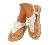 Genérico Sandalias Planas Negras Sandalias Mujer Tacon Women's Round Head Thick Bottom Hollow out Wear Clip Toe Thick Bottom Slope Heel Slippers Sandalia Cómodas Mujer Esparto (White,40)