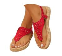 Genérico Sandalias Planas Negras Sandalias Mujer Tacon Women's Round Head Thick Bottom Hollow out Wear Clip Toe Thick Bottom Slope Heel Slippers Sandalia Cómodas Mujer Esparto (Red,40)