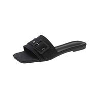 Genérico Sandalias Planas Negras Sandalias Playa Mujer 2026 Zapatillas Planas Con Hebilla Cuadrada de Verano de Europa Y América Zapatillas Con Punta Abierta Mujer (Black,39)