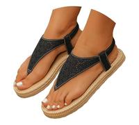 Genérico Sandalias Planas Negras Sandalias Playa Mujer de Paja de Verano con Tiras Huecas para Mujer Sandalia Esparto Cuña Sport (Black,43)