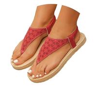 Genérico Sandalias Planas Negras Sandalias Playa Mujer de Paja de Verano con Tiras Huecas para Mujer Sandalia Esparto Cuña Sport (Red,36)