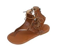 Genérico - Sandalias planas para mujer, verano, piel, para mujer, punta abierta, comodidad, antideslizante, con cordones, sandalias romanas, chanclas Flip-Flops de playa, zapatillas de piscina, playa