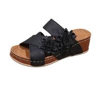 Genérico Sandalias Plataforma Mujer Cómodas Ortopedicas Sandalias de Verano Para Mujer con Tacón de Cuña Y Punta Abierta Para Exteriores,Una Sola Línea Y Color Liso Cómodas (Black,41)