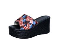 Genérico Sandalias Plataforma Mujer Comodas Verano Vestir Sandalias de Verano con Gruesa Y Diseño de Una Palabra Para Mujer,Nuevas Zapatillas Mezclilla con Sandalia Negra (Red,39)