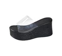 Genérico Sandalias Plataforma Mujer Comodas Verano Vestir Sandalias de Verano con Gruesa Y Diseño de Una Palabra Para Mujer,Nuevas Zapatillas Mezclilla con Sandalia Negra (Clear,43)