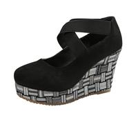 Genérico Sandalias Plataforma Mujer Pies Anchos Cómodas Zapatos de Tacón de Gamuza para Mujer,Primavera Y Verano,para En Europa Y Unidos,con Grandes Yardas Sandalias (Black,39)