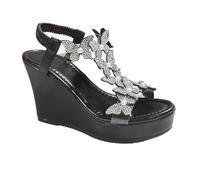 Genérico Sandalias Plataforma Mujer Pies Anchos Verano Cuña Zapatos de Mujer de Europa Y Unidos,Sandalias Verano Una Sola Palabra con Plana Y Flores,Altas (Black,36)