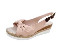 Genérico Sandalias Plataforma Mujer Sandalias Mujer Blancas Ladies Fashion Solid Color Tejido Casual Bottom Buckle Sandals Doradas Negras (Pink,40)