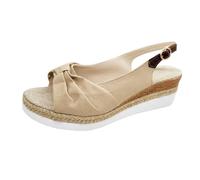 Genérico Sandalias Plataforma Mujer Sandalias Mujer Blancas Ladies Fashion Solid Color Tejido Casual Bottom Buckle Sandals Doradas Negras (Beige,42)