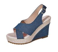 Genérico Sandalias Plataforma Mujer Sandalias Negras de Gruesas con Tacón de Aguja Y Hebilla Pez para Mujer Confort Verano Playa (Blue,38)