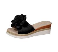 Genérico Sandalias Plataforma Mujer Verano Cómodas Zapato Sandalias Ortopédicas con Y Cuña Para Mujer,Verano 2026 de Ante Tejido con Flores,Puntera Abierta,Para Playa (Black,40)