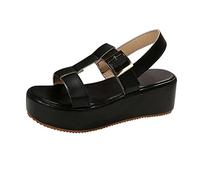 Genérico Sandalias Plataforma Mujer Verano Cómodas Zapato Sandalias Romanas de Gruesa con Hebilla de Punta Abierta Cuero Color Sólido Verano Para Mujer Vestir (Black,39)