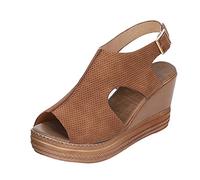 Genérico Sandalias Plataforma Mujer Verano Pies Anchos de Sandalias de Zapatos Casuales Mujeres Cuñas Ladies Buckle Solid Roman Strap Femeninas Femeninas (Brown,42)