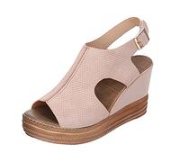Genérico Sandalias Plataforma Mujer Verano Pies Anchos de Sandalias de Zapatos Casuales Mujeres Cuñas Ladies Buckle Solid Roman Strap Femeninas Femeninas (Pink,37)