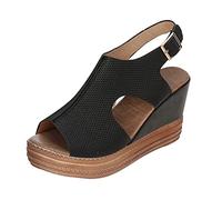 Genérico Sandalias Plataforma Mujer Verano Pies Anchos de Sandalias de Zapatos Casuales Mujeres Cuñas Ladies Buckle Solid Roman Strap Femeninas Femeninas (Black,37)