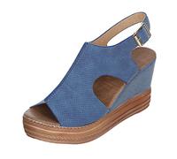 Genérico Sandalias Plataforma Mujer Verano Pies Anchos de Sandalias de Zapatos Casuales Mujeres Cuñas Ladies Buckle Solid Roman Strap Femeninas Femeninas (Blue,37)
