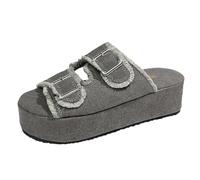 Genérico Sandalias Plataforma Mujer Verano Sandalias Negras de Vaquera Para Mujer con Soporte de,Hebilla Doble Ajustable,Sin Cordones,con Punta Abierta,Comodas (Grey,40)