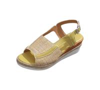 Genérico Sandalias Playa Mujer Zapatos de Verano de Mujer Sandalias Playa Verano para,Nuevas,Con Tacón Grueso Y Pendiente,Cómodas,Estilo,Con Cien Cuñas Esparto (Yellow,40)
